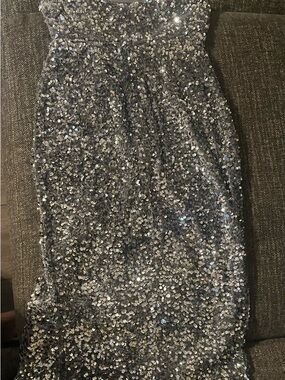 Sparkling Silver Sequin Pencil Dress- Women
